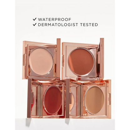 Four shades of K-Beauty Colored Clay Undereye Corrector concealer in rose gold compacts, waterproof and dermatologist tested.