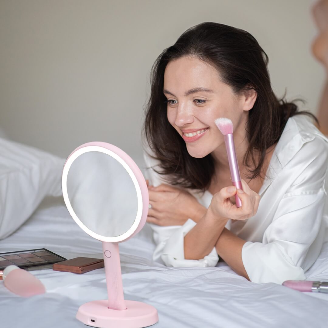 Cami LED Lighted Makeup Mirror - Dual 1x/5x Magnifying Handheld Vanity | Louvrs
