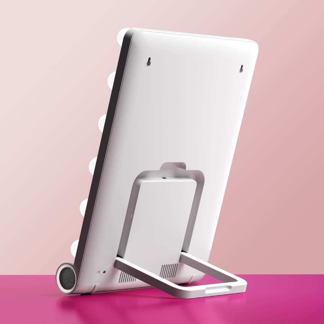 Rear view of the Madeline Mini Hollywood Mirror with built-in Bluetooth speaker, adjustable stand, and wall mount slots.