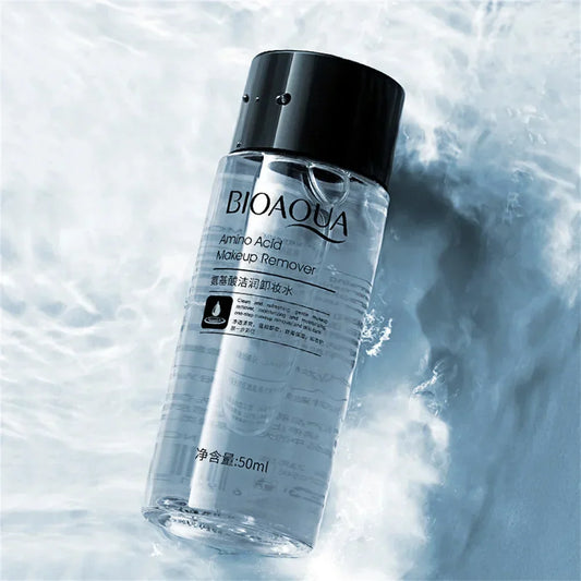 Bioaqua Amino Acid Micellar Water, 50ml travel-size makeup remover bottle in refreshing water splash.