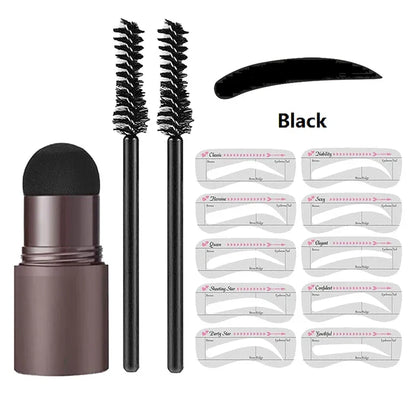 PerfectBrow™ Precision Stencil Kit in Black with 10 eyebrow stencils, 2 spoolie brushes, and a sponge stamp applicator.