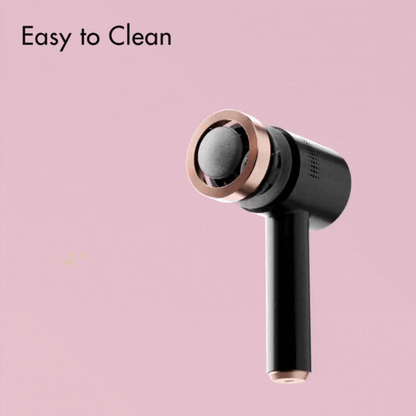 Cali electric callus remover with black handle and rose gold accents on pink background. Text says 'Easy to Clean'.