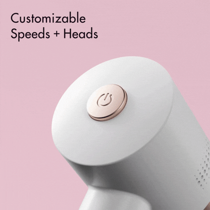 Cali Electric Callus Remover with customizable speeds and power button on a pink background.